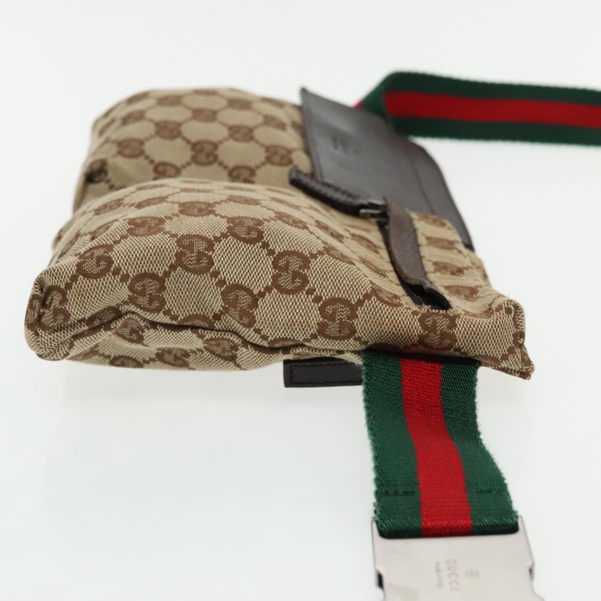 GUCCI GG Canvas Web Sherry Line Waist bag Beige Silver Red 28566 Auth 94663