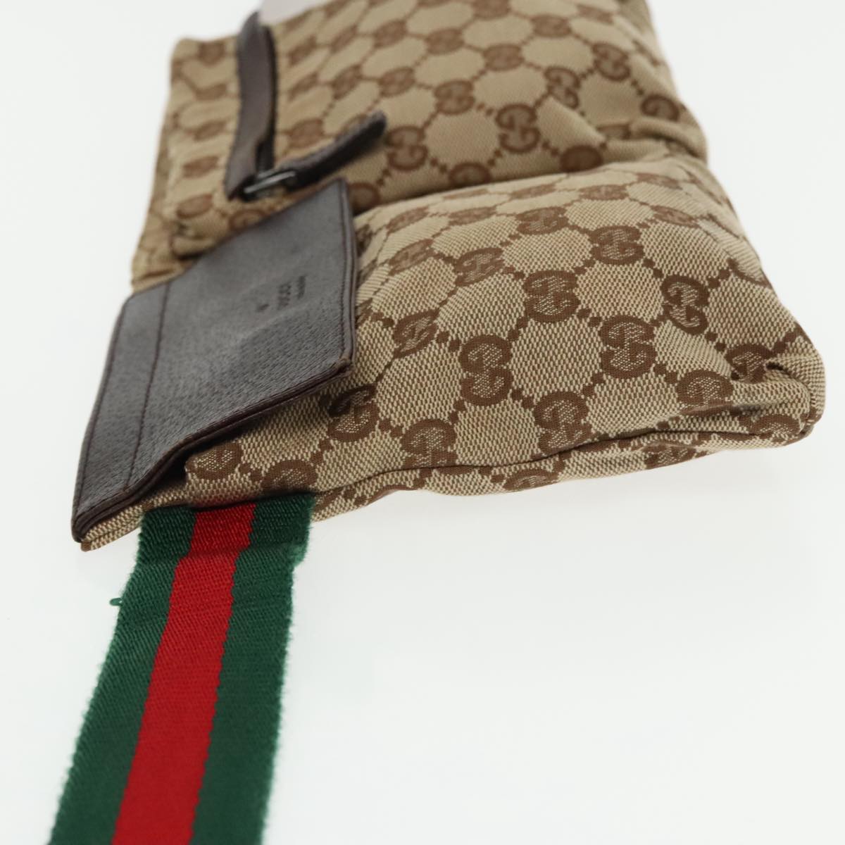 GUCCI GG Canvas Web Sherry Line Waist bag Beige Silver Red 28566 Auth 94663