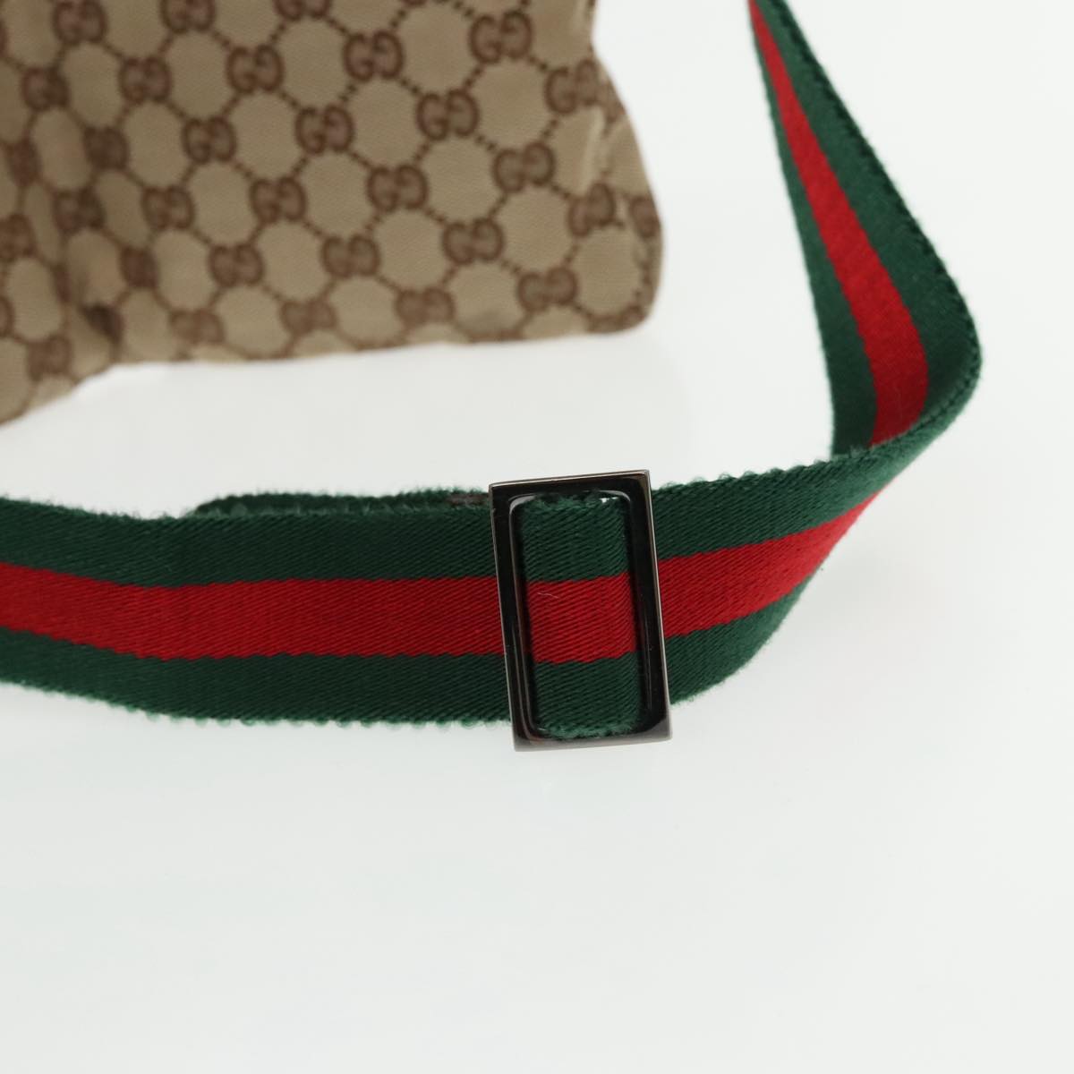 GUCCI GG Canvas Web Sherry Line Waist bag Beige Silver Red 28566 Auth 94663