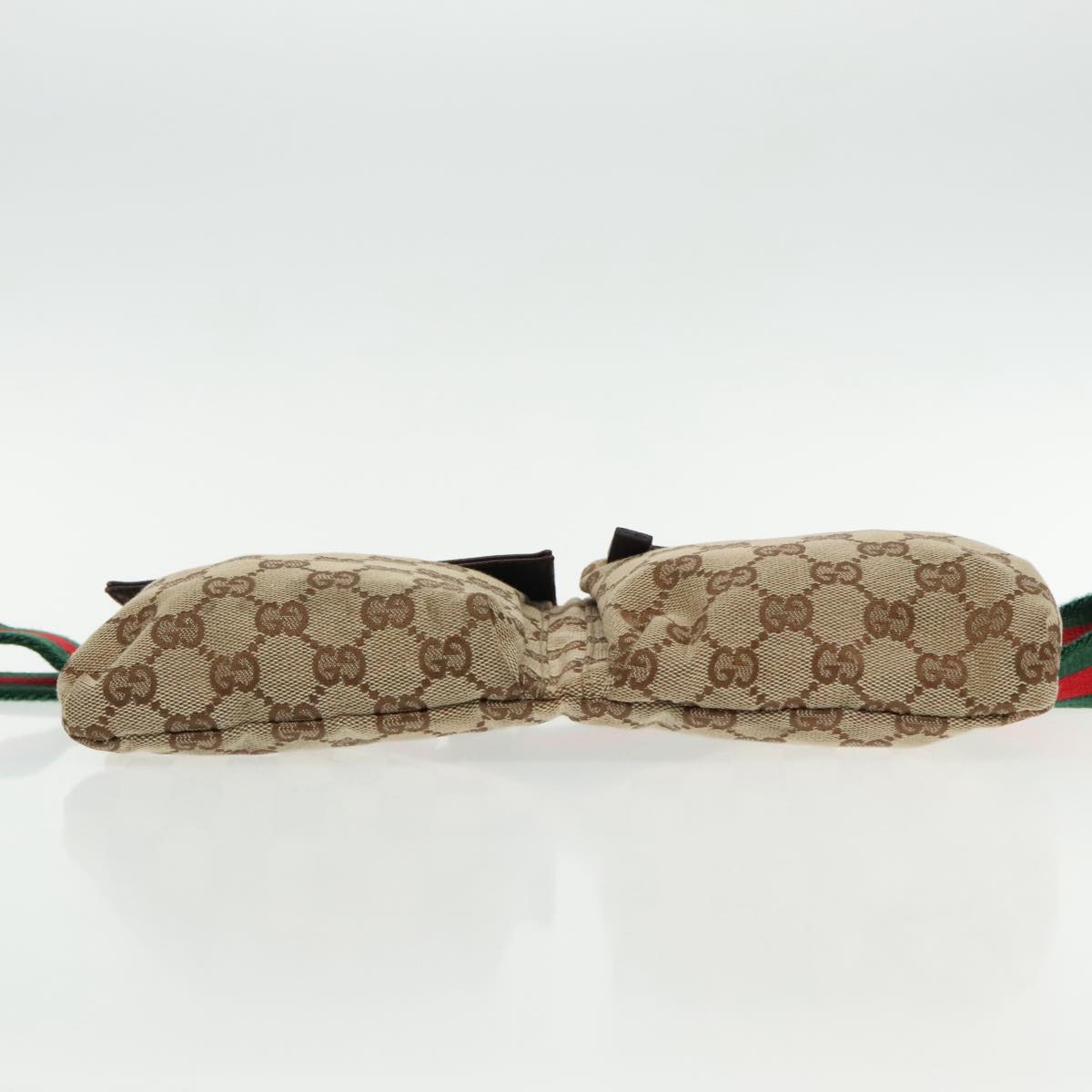 GUCCI GG Canvas Web Sherry Line Waist bag Beige Silver Red 28566 Auth 94663