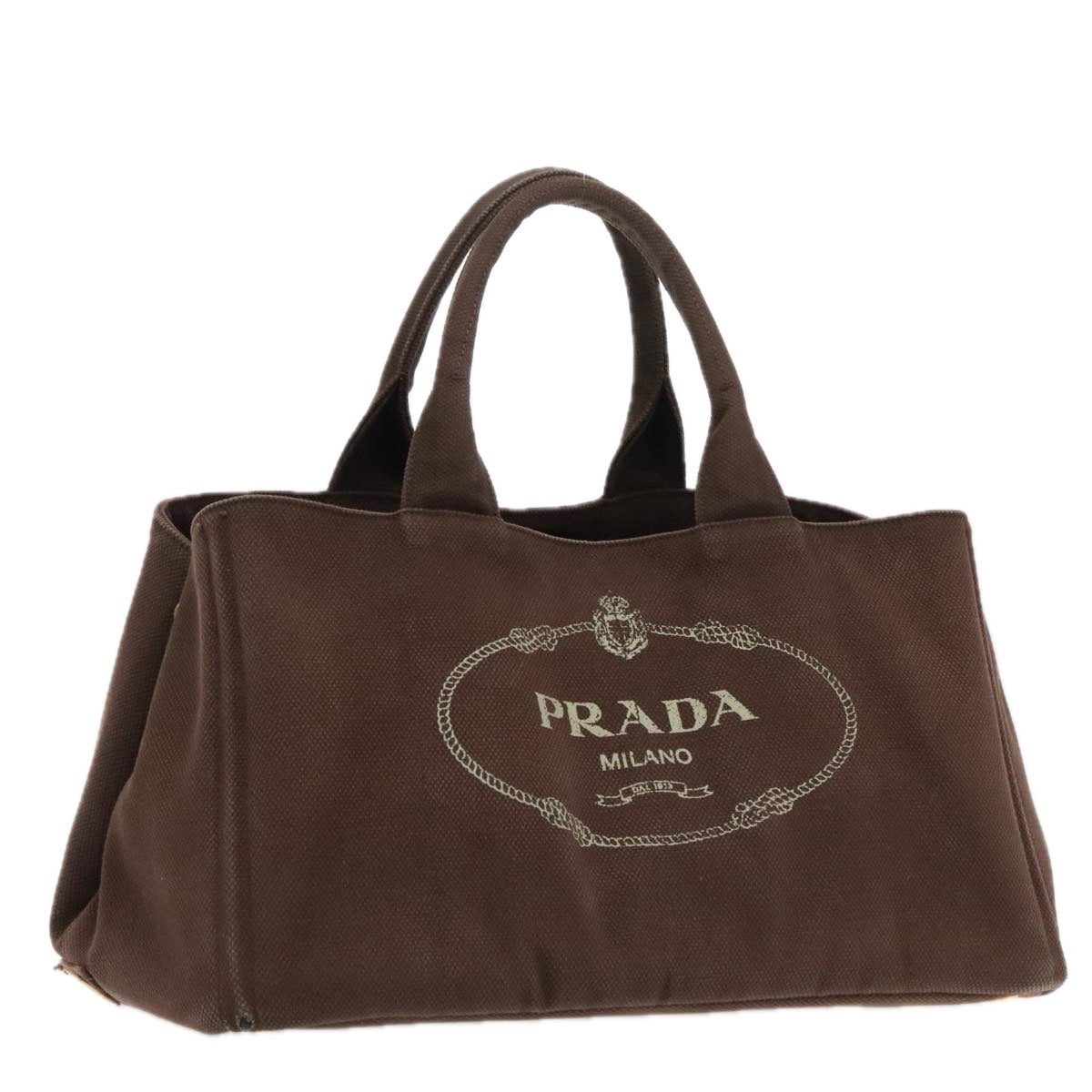 PRADA Canapa GM Hand Bag Canvas Brown Gold Auth 94664