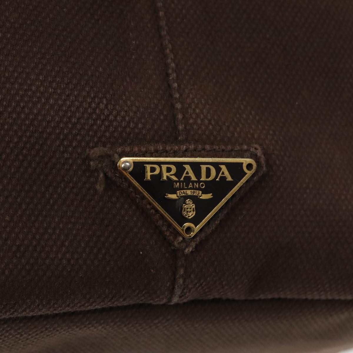 PRADA Canapa GM Hand Bag Canvas Brown Gold Auth 94664