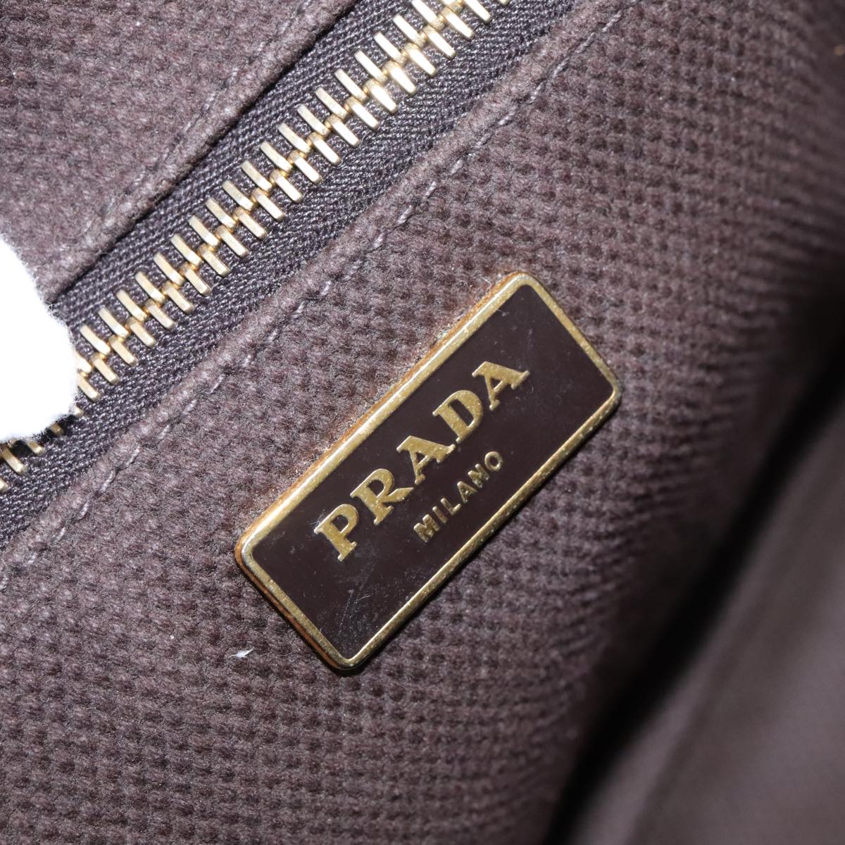 PRADA Canapa GM Hand Bag Canvas Brown Gold Auth 94664