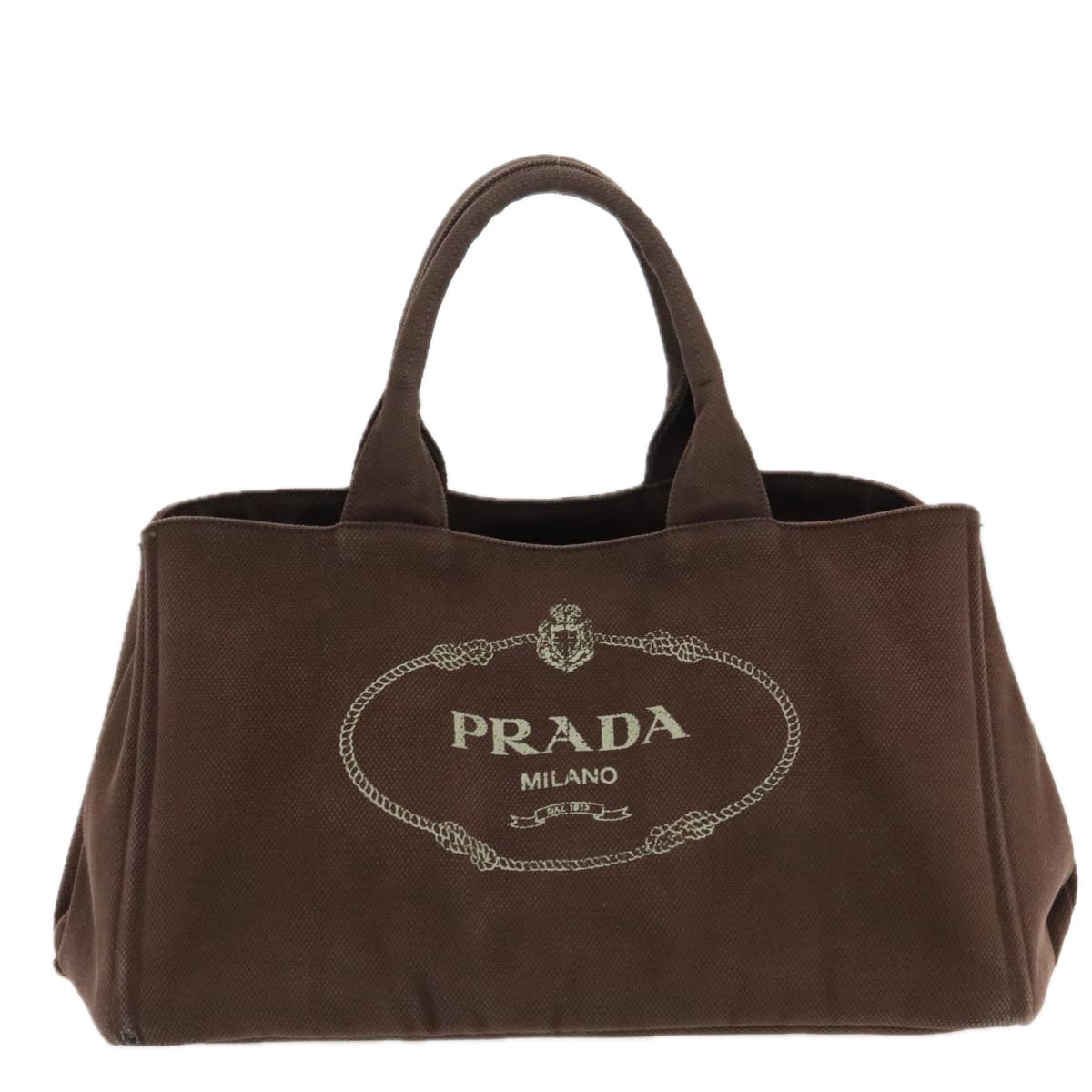 PRADA Canapa GM Hand Bag Canvas Brown Gold Auth 94664