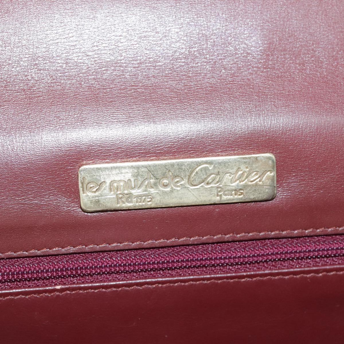 CARTIER Clutch Bag Leather Red Auth 94666