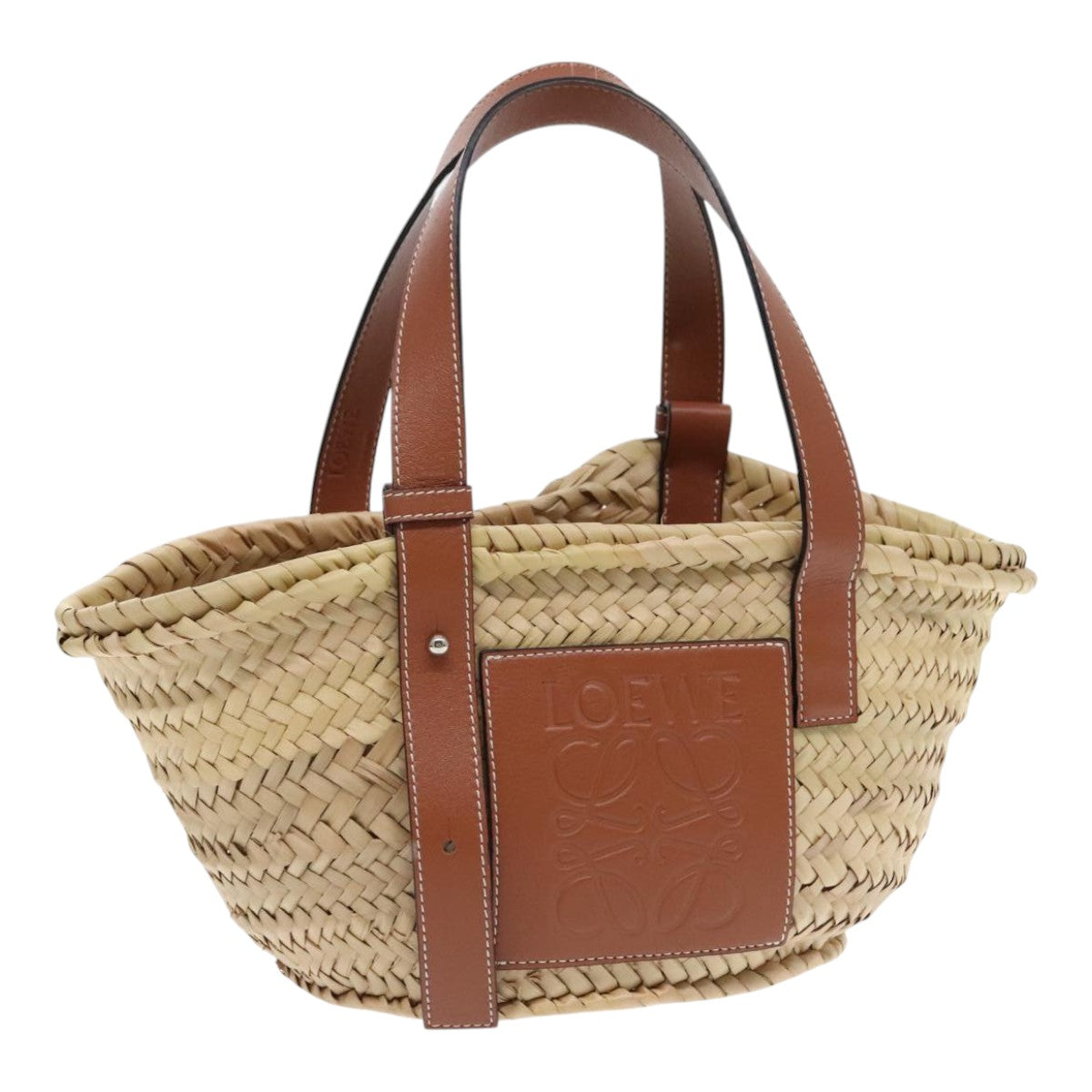 LOEWE Small Basket Hand Bag Straw Beige Auth 94671A