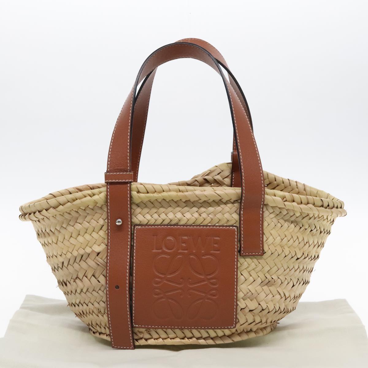 LOEWE Small Basket Hand Bag Straw Beige Auth 94671A