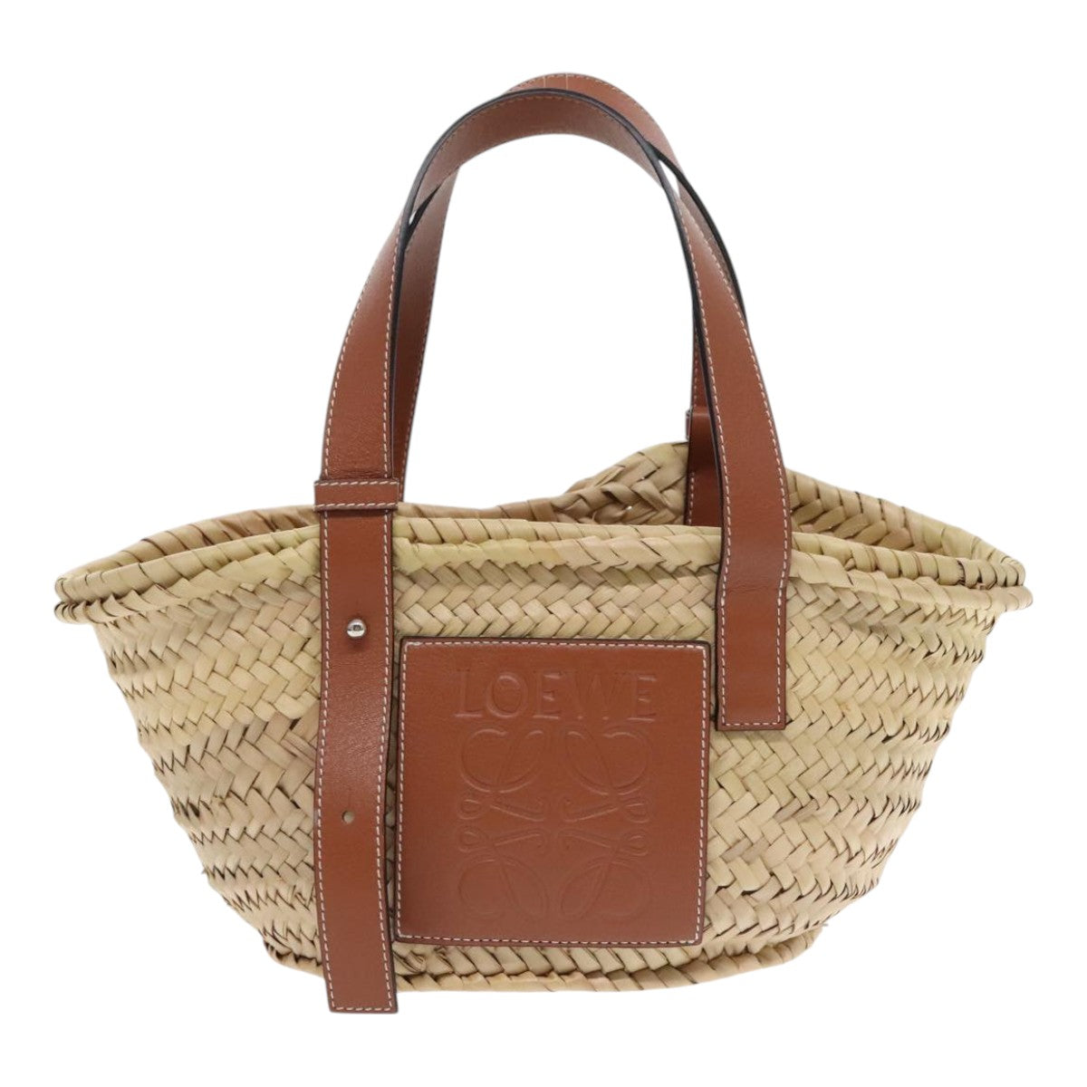 LOEWE Small Basket Hand Bag Straw Beige Auth 94671A