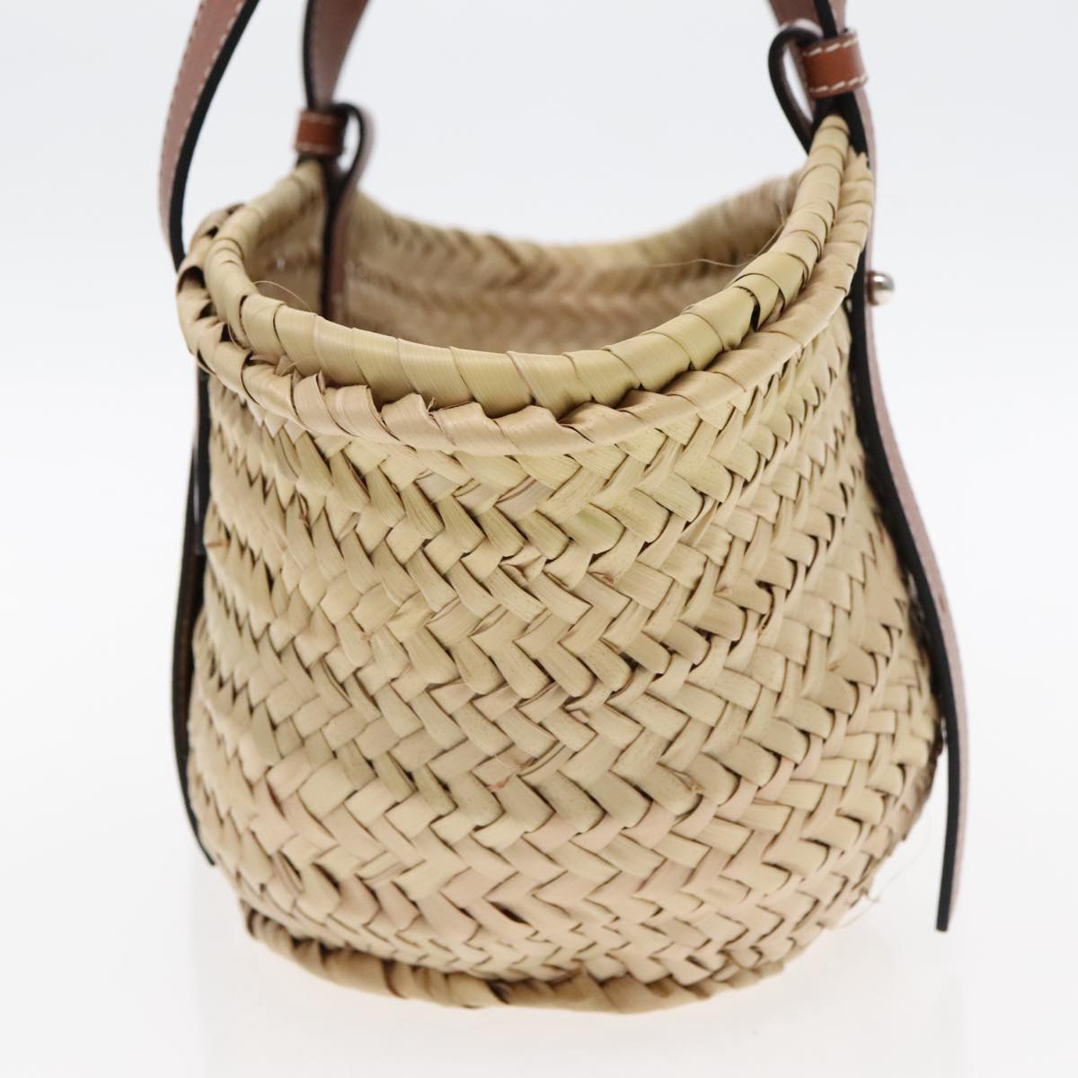 LOEWE Small Basket Hand Bag Straw Beige Auth 94671A