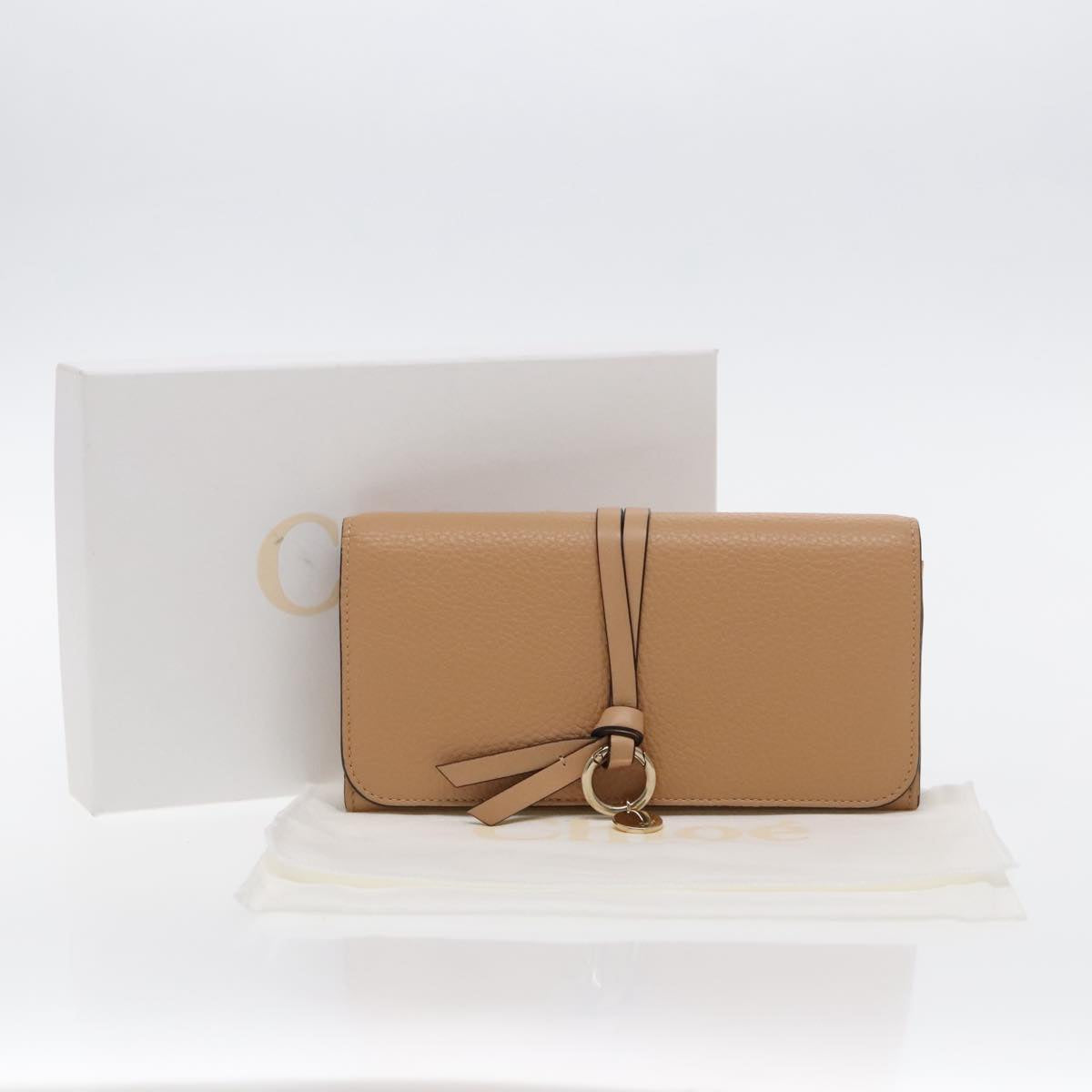 Chloe Long Wallet Leather Beige Gold Auth 94673