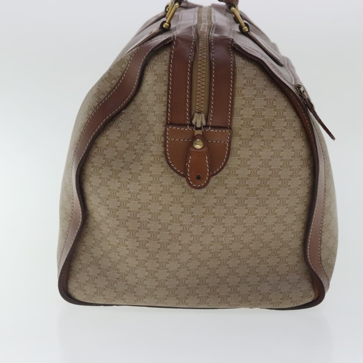 CELINE Macadam Canvas Boston Bag 2way Beige Brown Gold Auth 94675