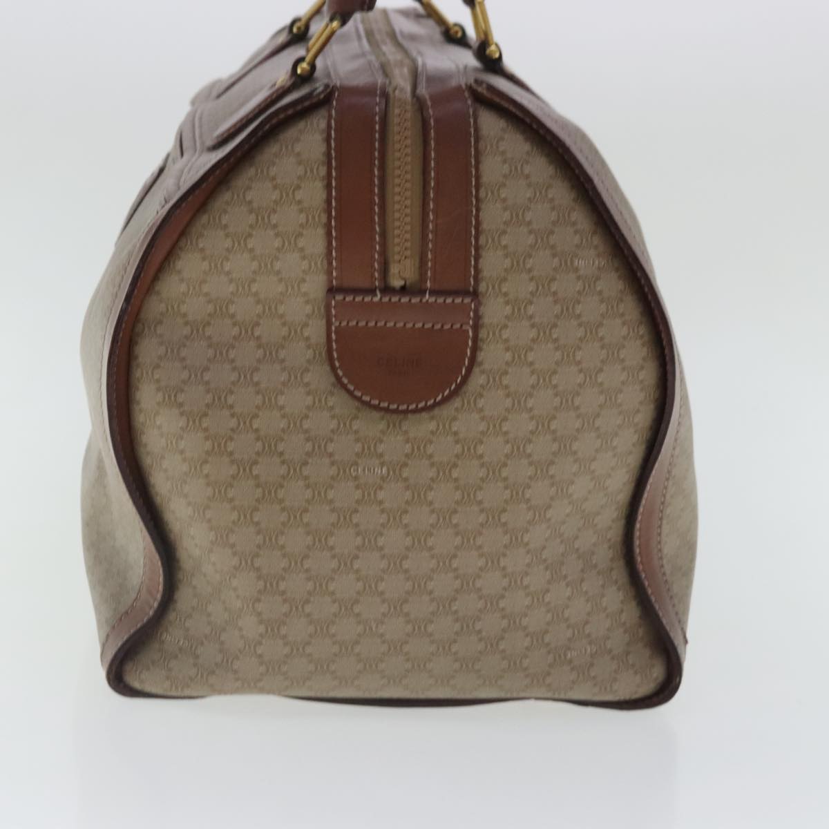 CELINE Macadam Canvas Boston Bag 2way Beige Brown Gold Auth 94675