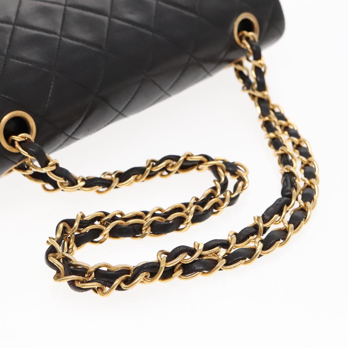 CHANEL Matelasse 23 Turn Lock Chain Bag Lamb Skin Black Gold CC Auth 94676A