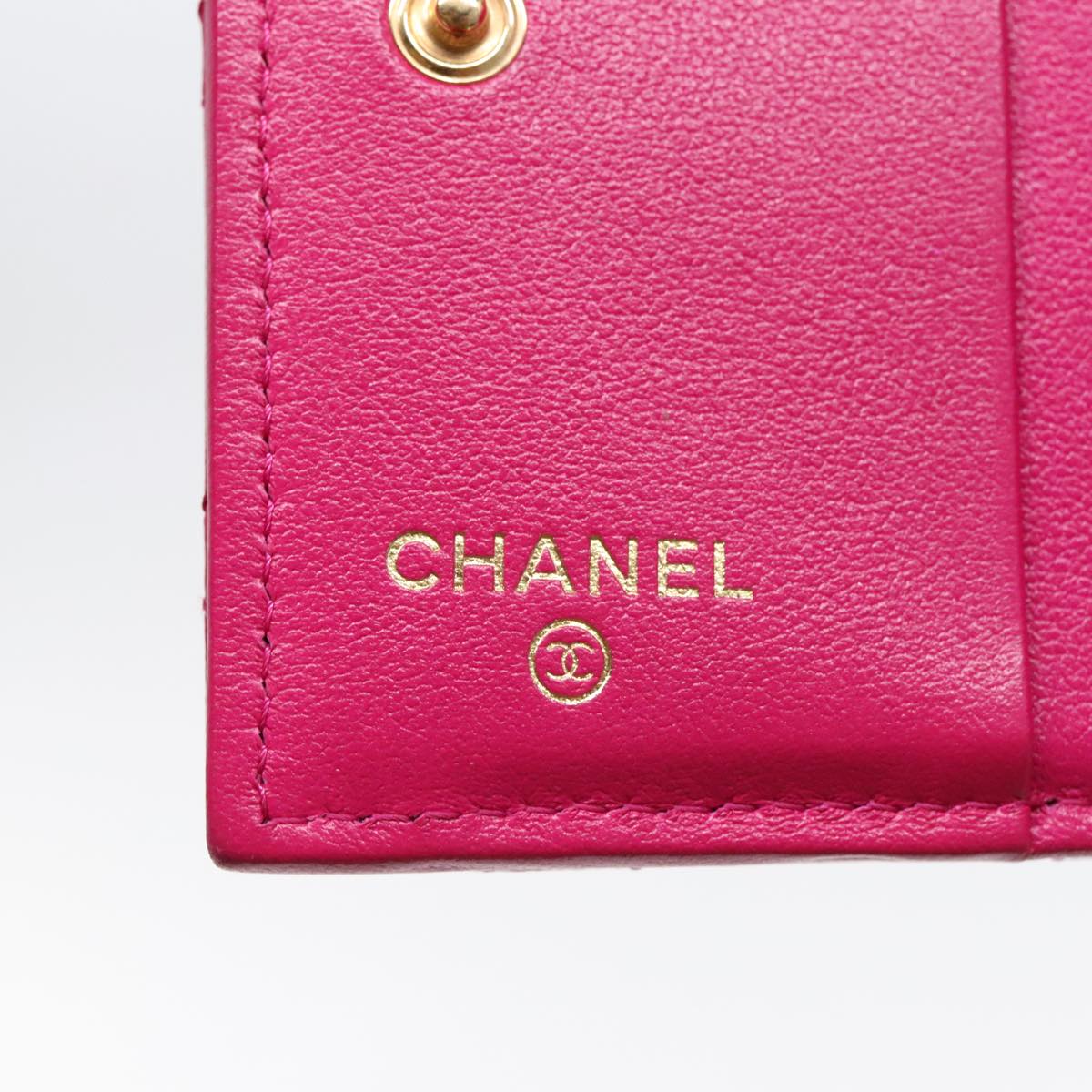 CHANEL Wallet Lamb Skin Pink Gold CC Auth 94678A