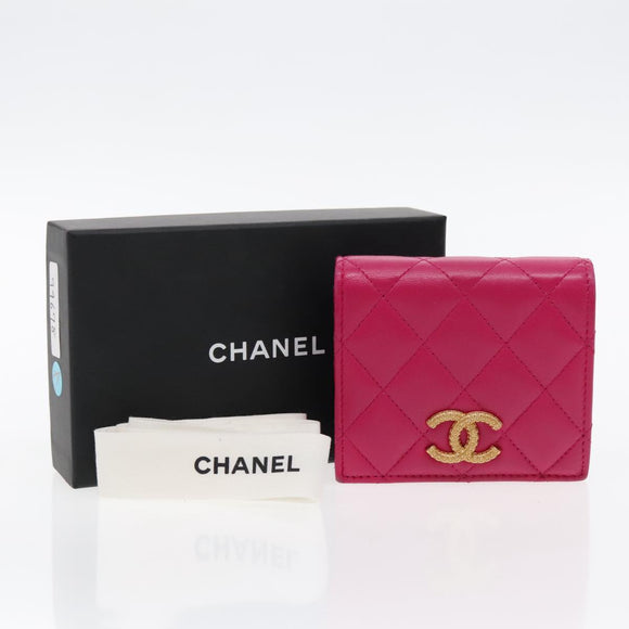 CHANEL Wallet Lamb Skin Pink Gold CC Auth 94678AM