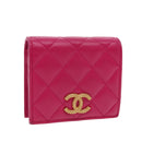 CHANEL Wallet Lamb Skin Pink Gold CC Auth 94678AM-1