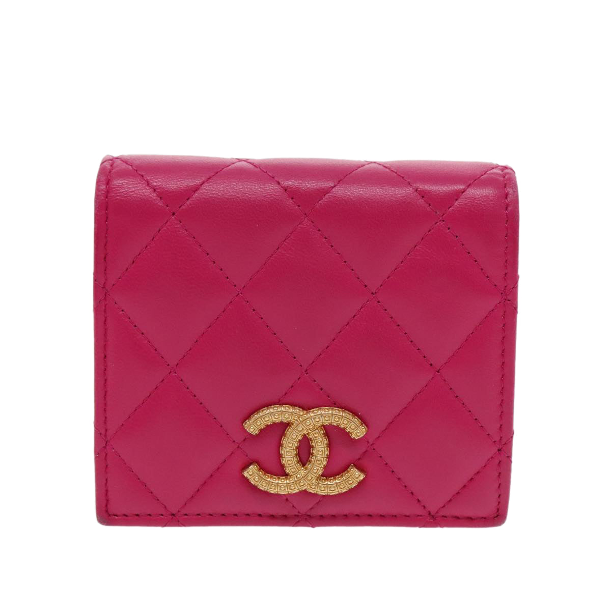 CHANEL Wallet Lamb Skin Pink Gold CC Auth 94678A