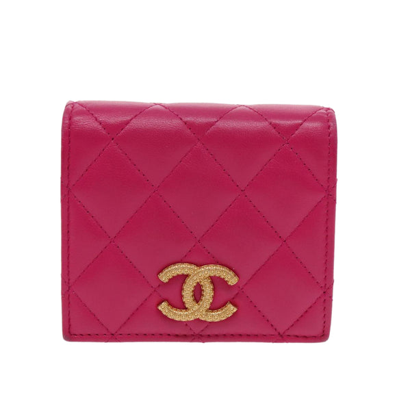 CHANEL Wallet Lamb Skin Pink Gold CC Auth 94678AM
