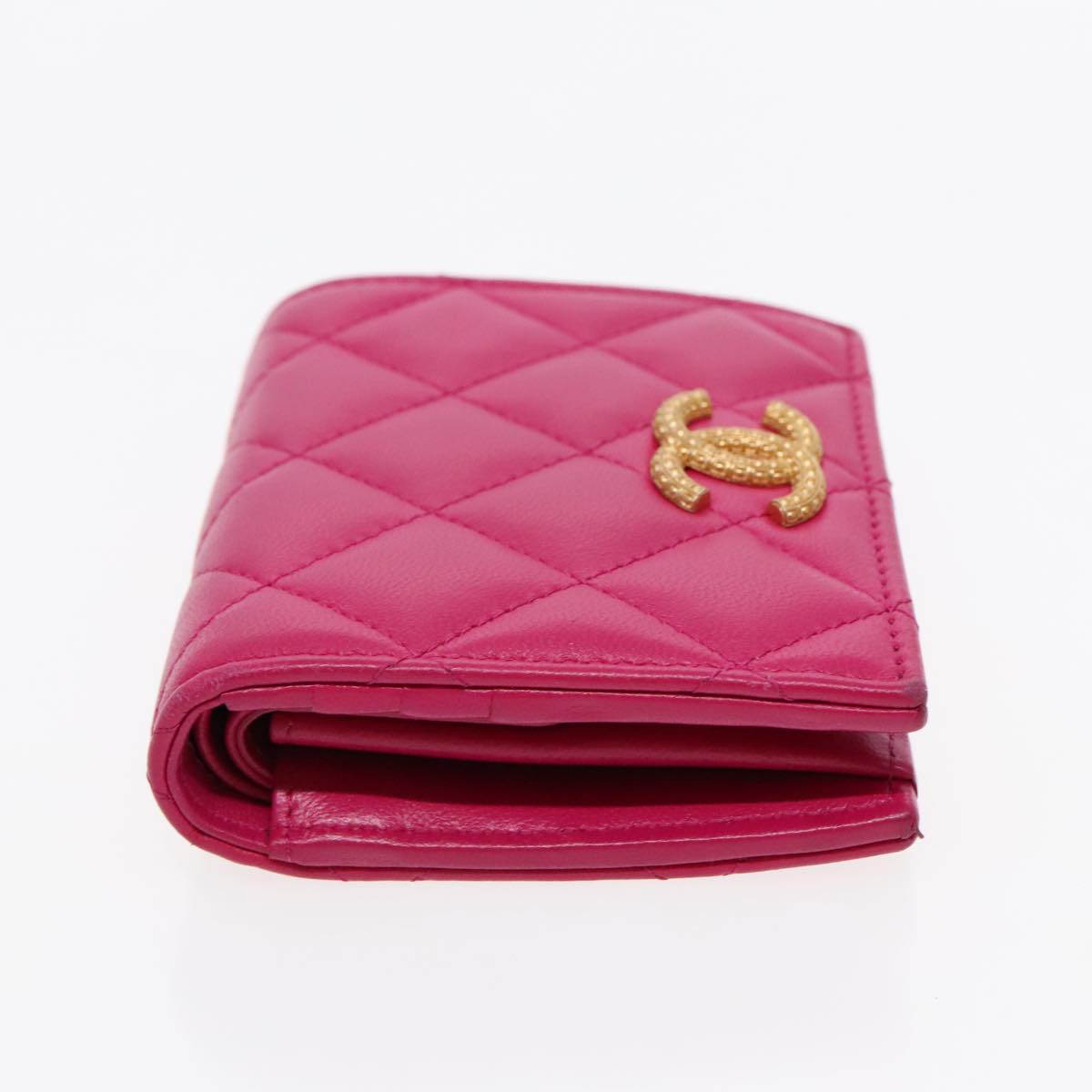 CHANEL Wallet Lamb Skin Pink Gold CC Auth 94678A