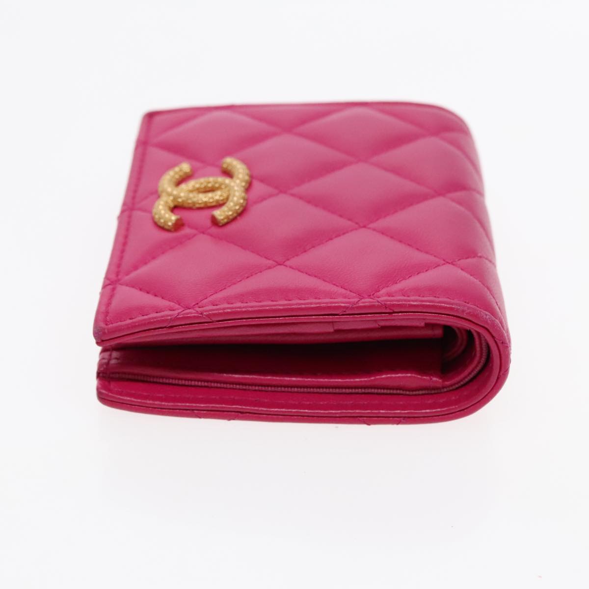 CHANEL Wallet Lamb Skin Pink Gold CC Auth 94678A