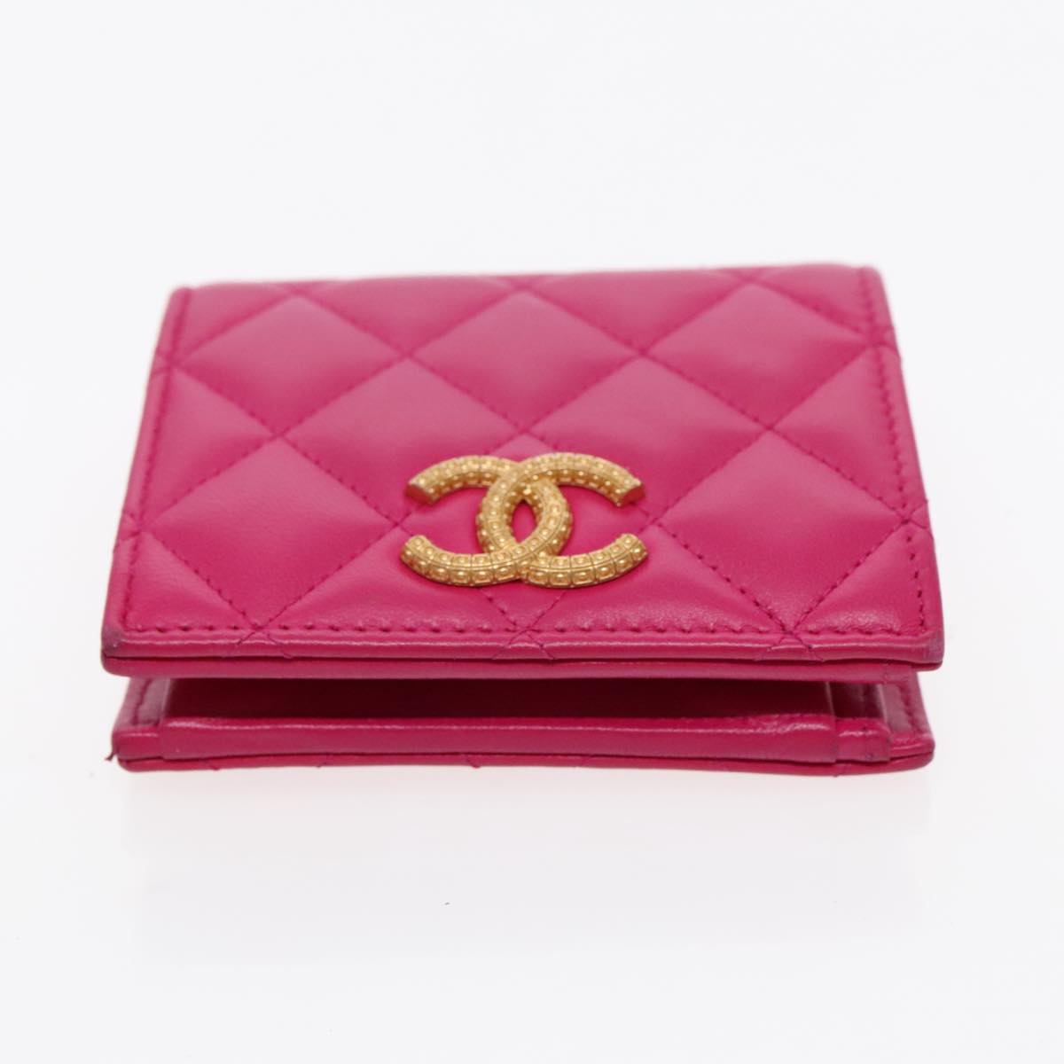 CHANEL Wallet Lamb Skin Pink Gold CC Auth 94678A