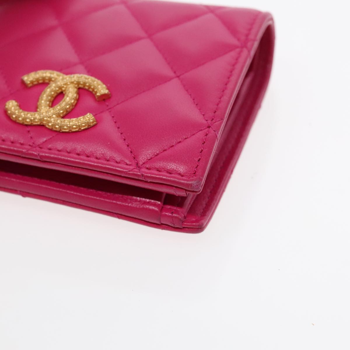 CHANEL Wallet Lamb Skin Pink Gold CC Auth 94678A