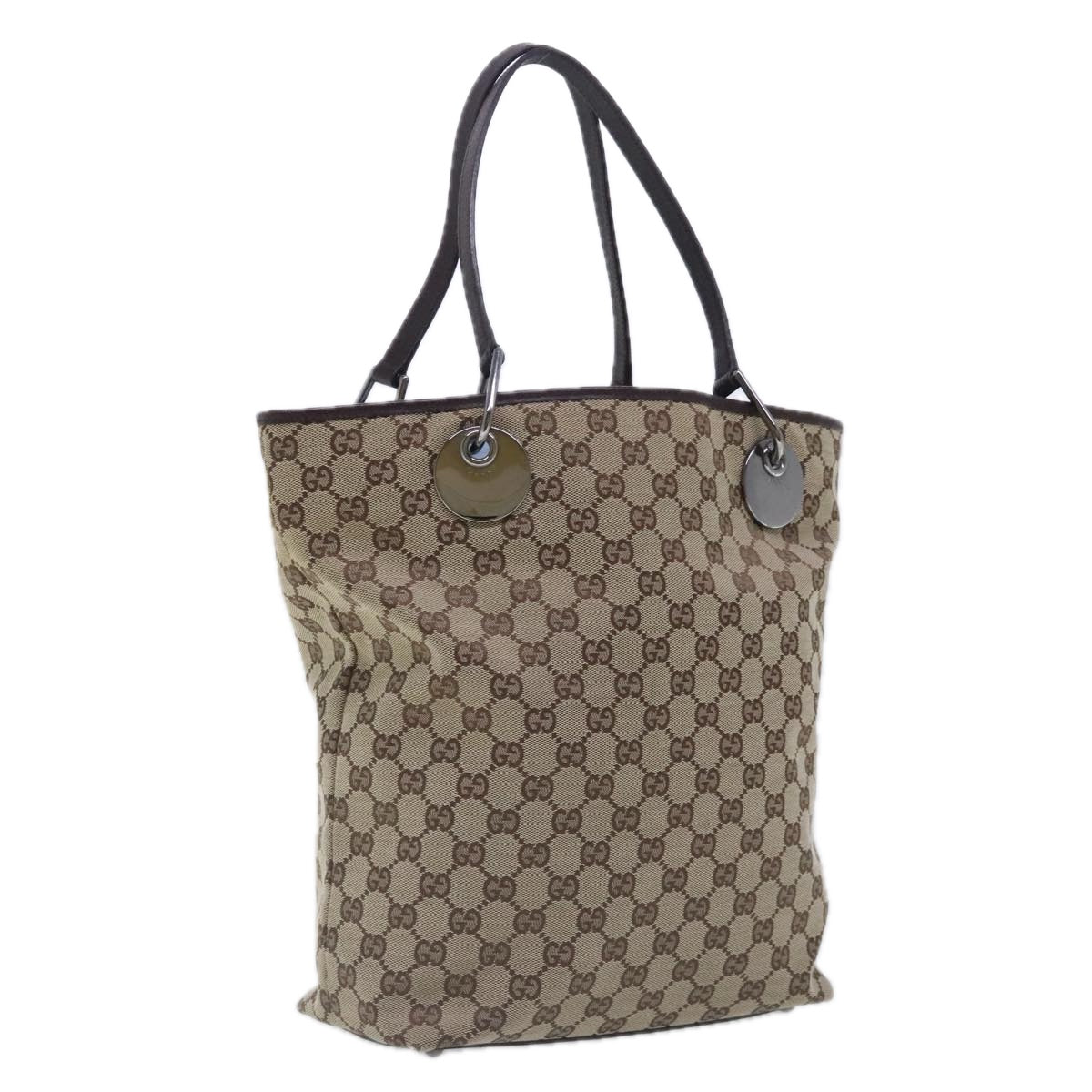 GUCCI GG Canvas Tote Bag Beige Silver 120836 Auth 94684