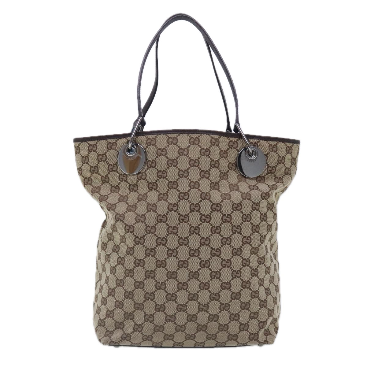 GUCCI GG Canvas Tote Bag Beige Silver 120836 Auth 94684 - 0