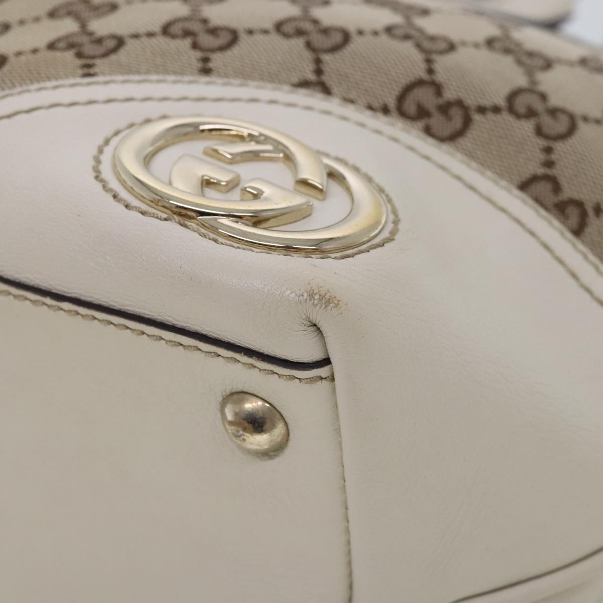 GUCCI GG Canvas Shoulder Bag Beige Gold 169946 Auth 94686