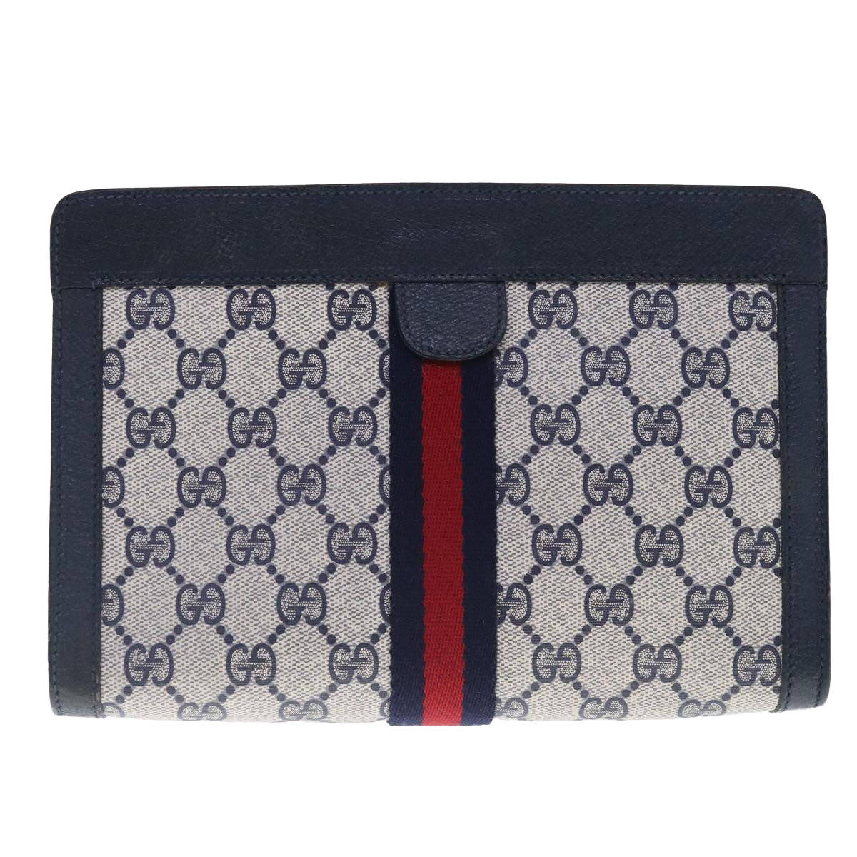 GUCCI GG Supreme Sherry Line Clutch Bag PVC Navy Red 89 01 001 Auth 94688