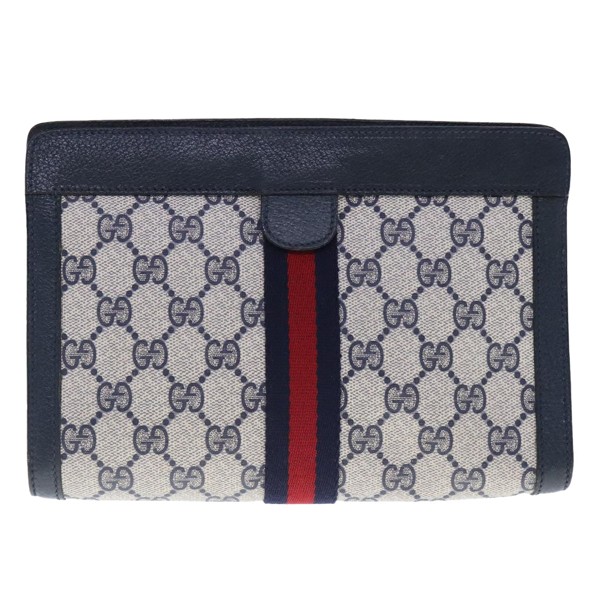 GUCCI GG Supreme Sherry Line Clutch Bag PVC Navy Red 89 01 001 Auth 94688 - 0