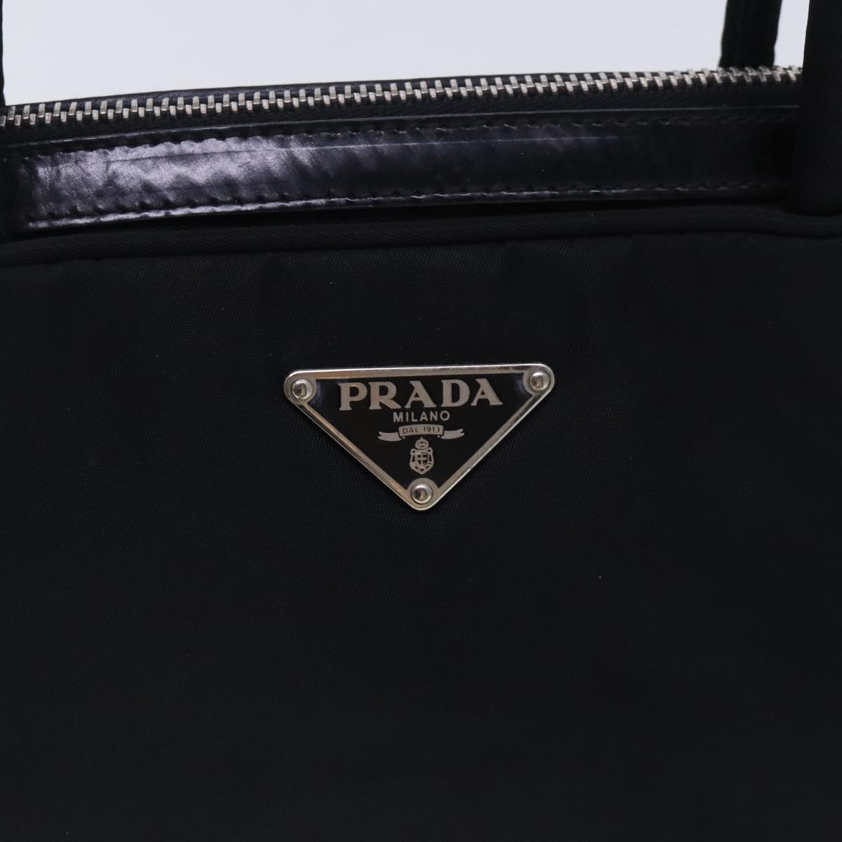 PRADA Hand Bag Nylon Leather Black Silver Auth 94690