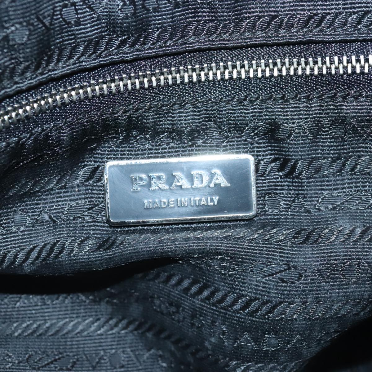 PRADA Hand Bag Nylon Leather Black Silver Auth 94690