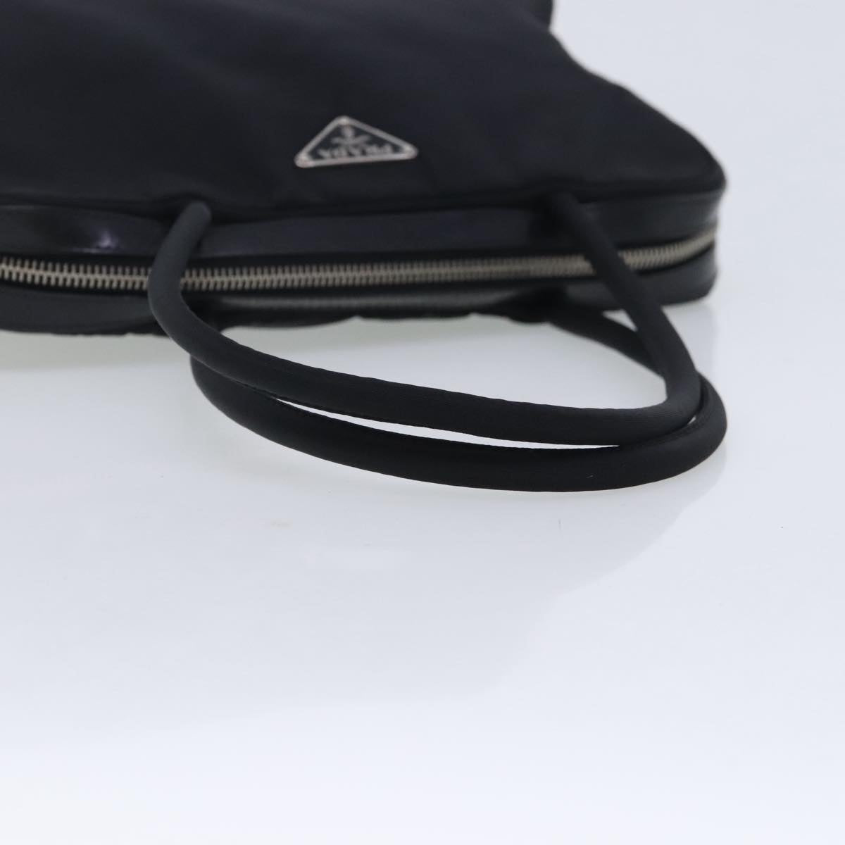 PRADA Hand Bag Nylon Leather Black Silver Auth 94690