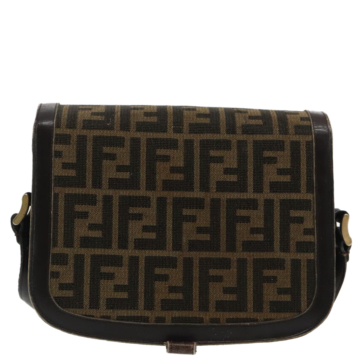 FENDI Zucca Canvas Shoulder Bag Brown Black gold Auth 94691 - 0