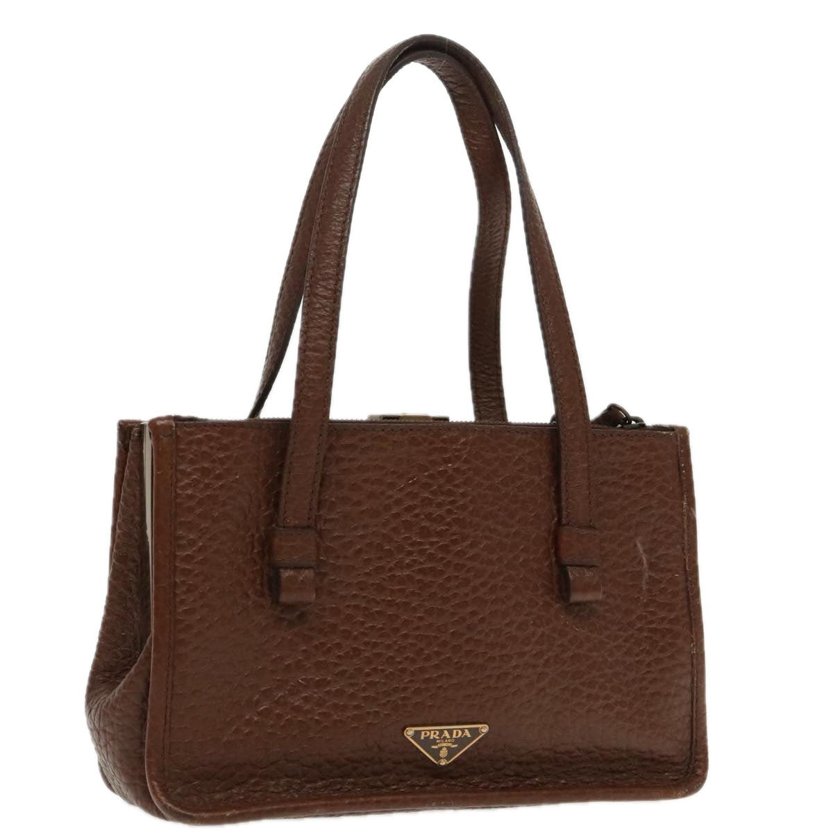 PRADA Hand Bag Leather Brown Auth 94695