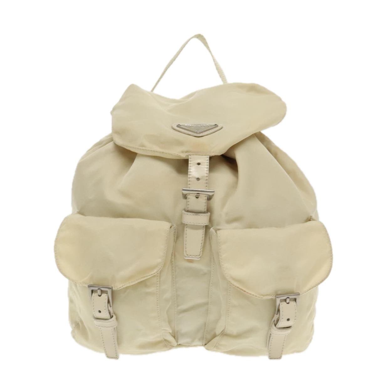 PRADA Backpack Nylon White Silver Auth 94696