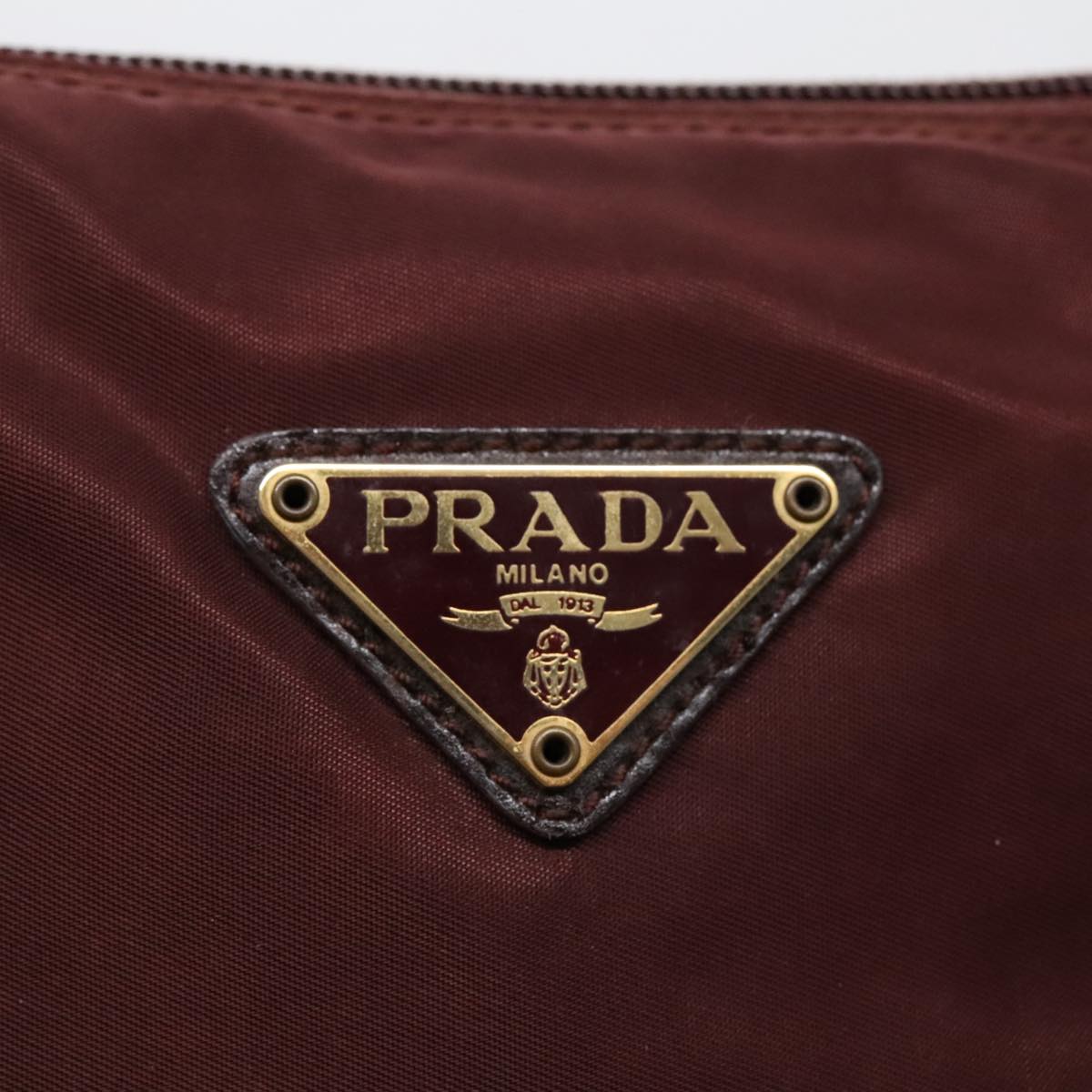 PRADA Hand Bag Nylon Leather Brown Gold Auth 94697