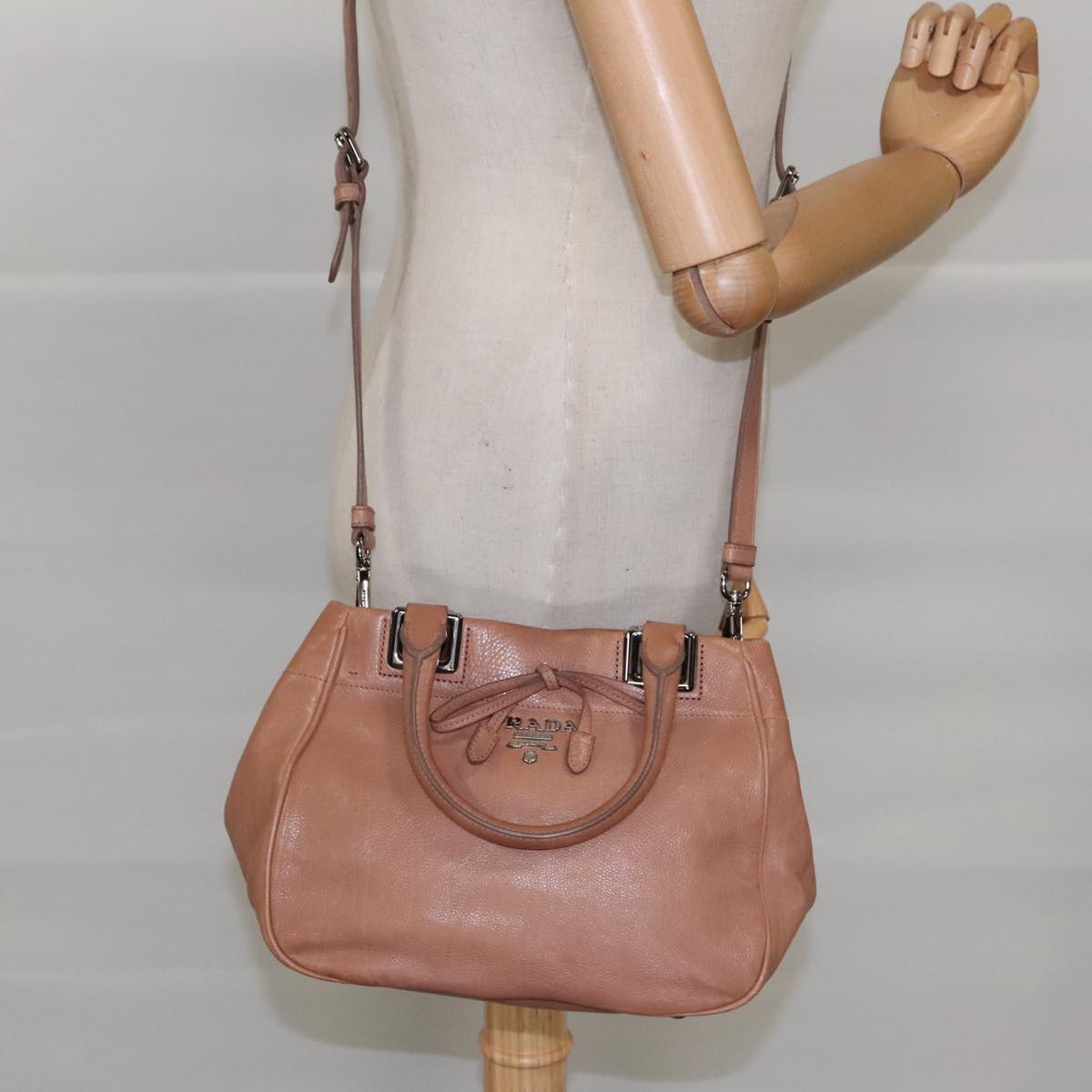 PRADA Hand Bag Leather 2way Pink Silver Auth 94700