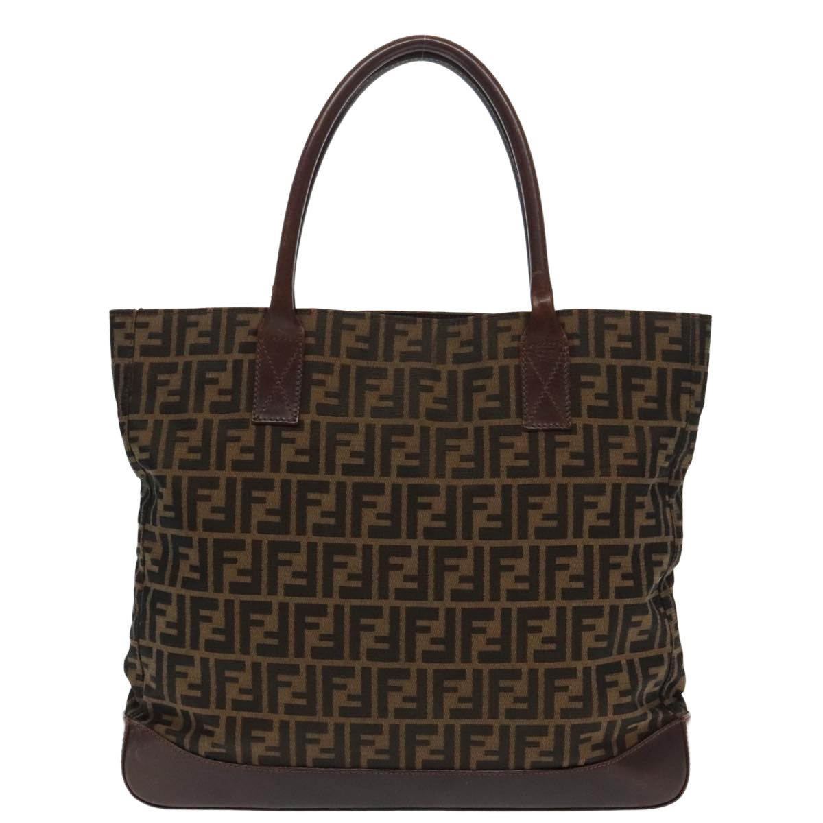 FENDI Zucca Canvas Tote Bag Brown Black Silver Auth 94701