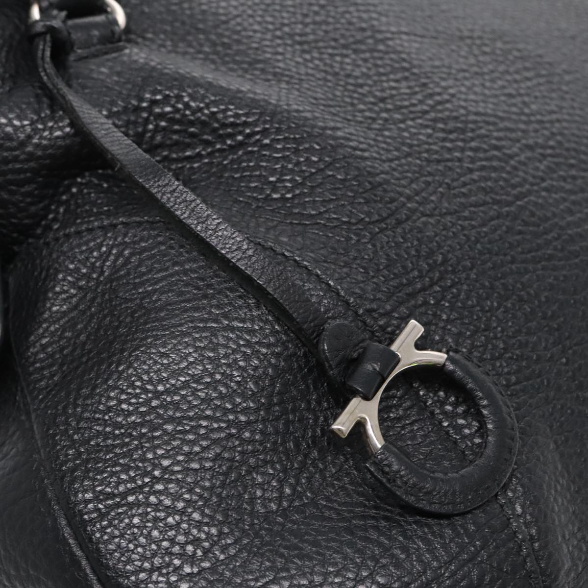 Salvatore Ferragamo Gancini Shoulder Bag Leather Black Silver Auth 94706