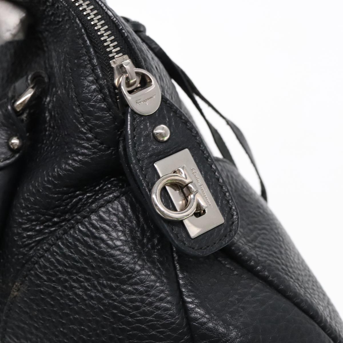 Salvatore Ferragamo Gancini Shoulder Bag Leather Black Silver Auth 94706