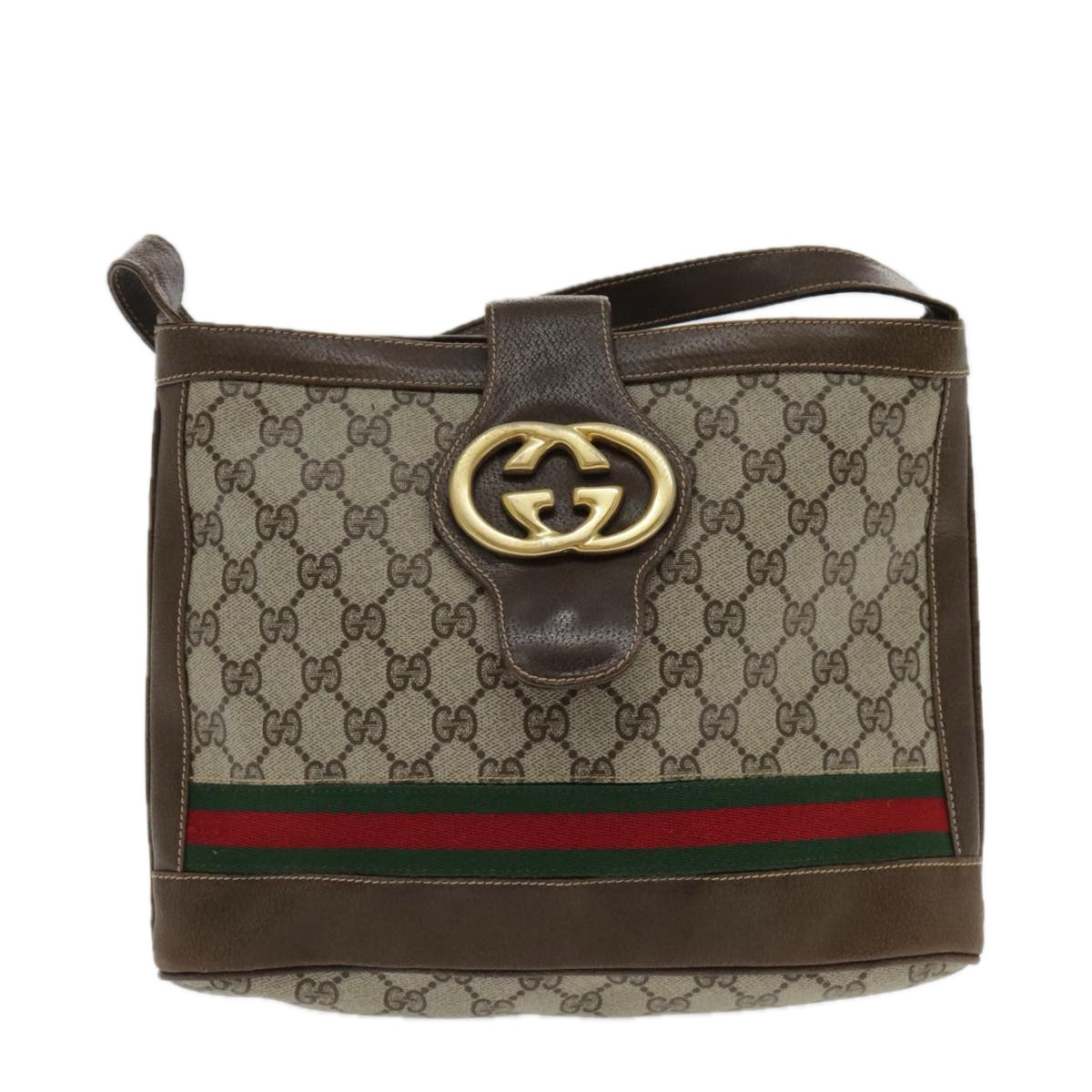 GUCCI GG Supreme Web Sherry Line Shoulder Bag PVC Beige Red Green Auth 94707