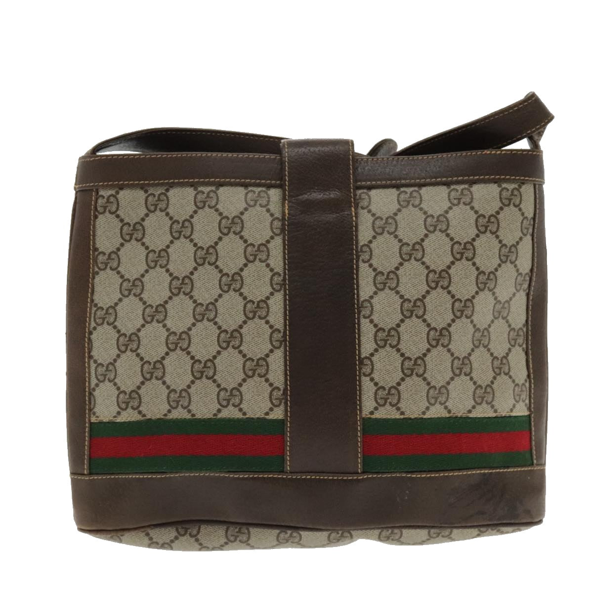 GUCCI GG Supreme Web Sherry Line Shoulder Bag PVC Beige Red Green Auth 94707 - 0