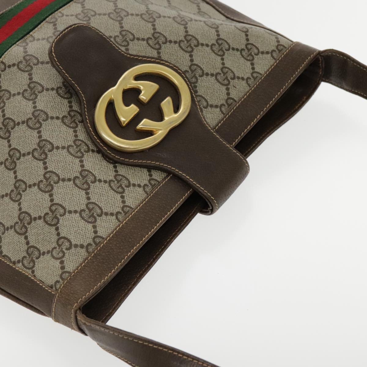 GUCCI GG Supreme Web Sherry Line Shoulder Bag PVC Beige Red Green Auth 94707