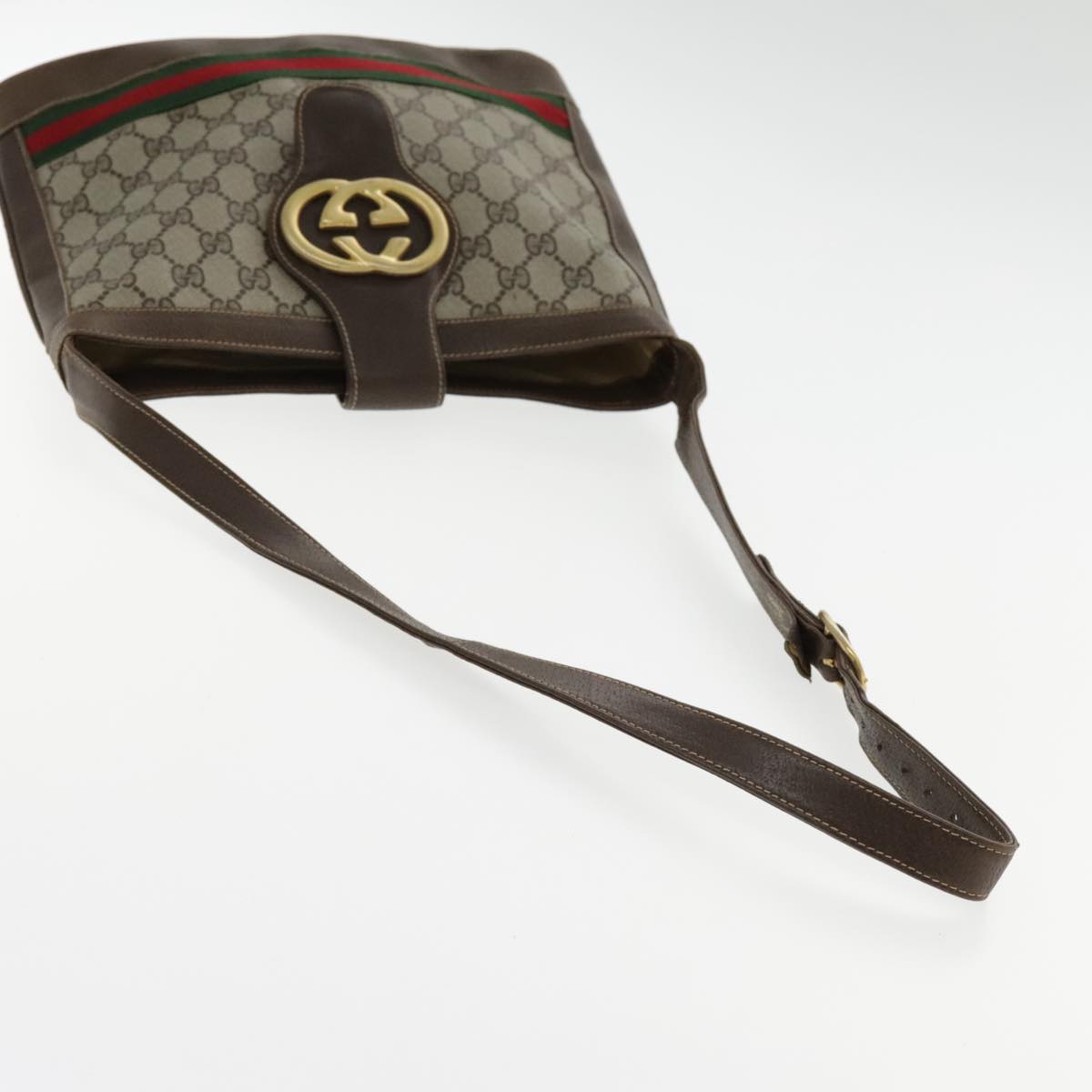 GUCCI GG Supreme Web Sherry Line Shoulder Bag PVC Beige Red Green Auth 94707