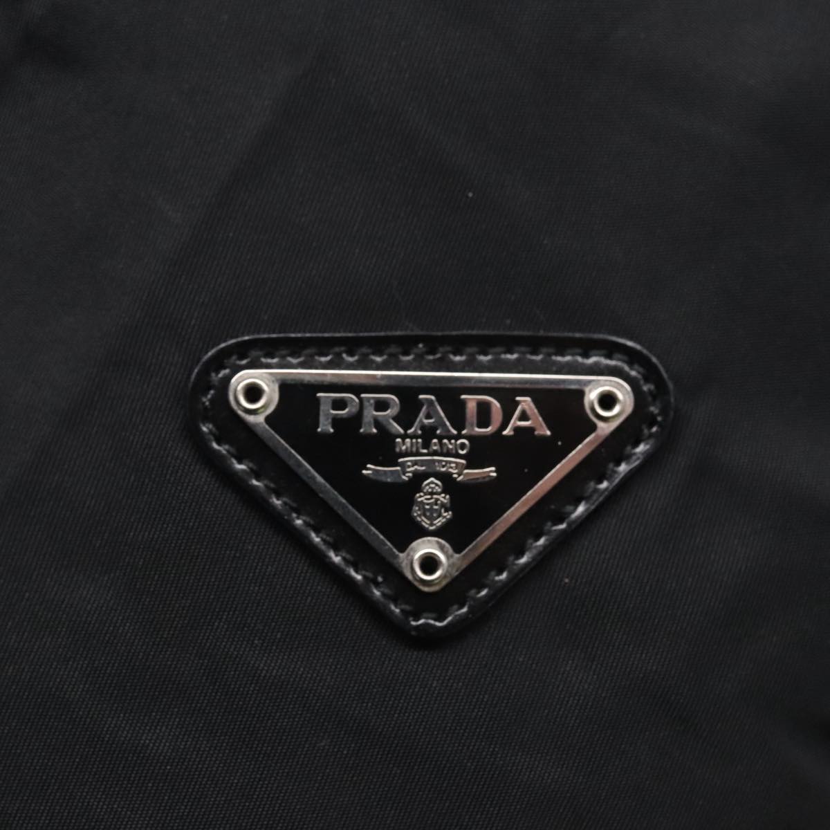 PRADA Pouch Nylon Black Silver Auth 94709