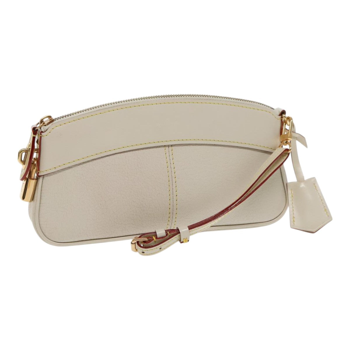 LOUIS VUITTON Suhari Lockit Clutch Bag Leather White M95629 LV Auth 94716A