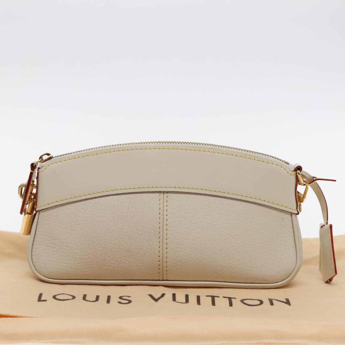 LOUIS VUITTON Suhari Lockit Clutch Bag Leather White M95629 LV Auth 94716A