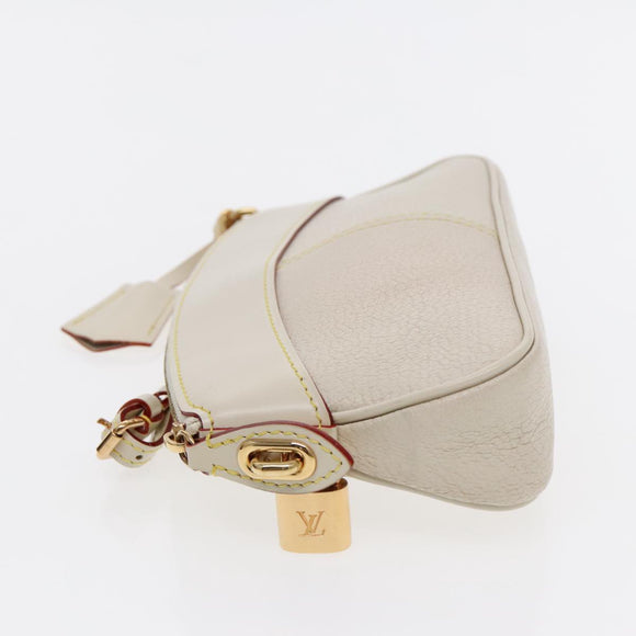 LOUIS VUITTON Suhari Lockit Clutch Bag Leather White M95629 LV Auth 94716V